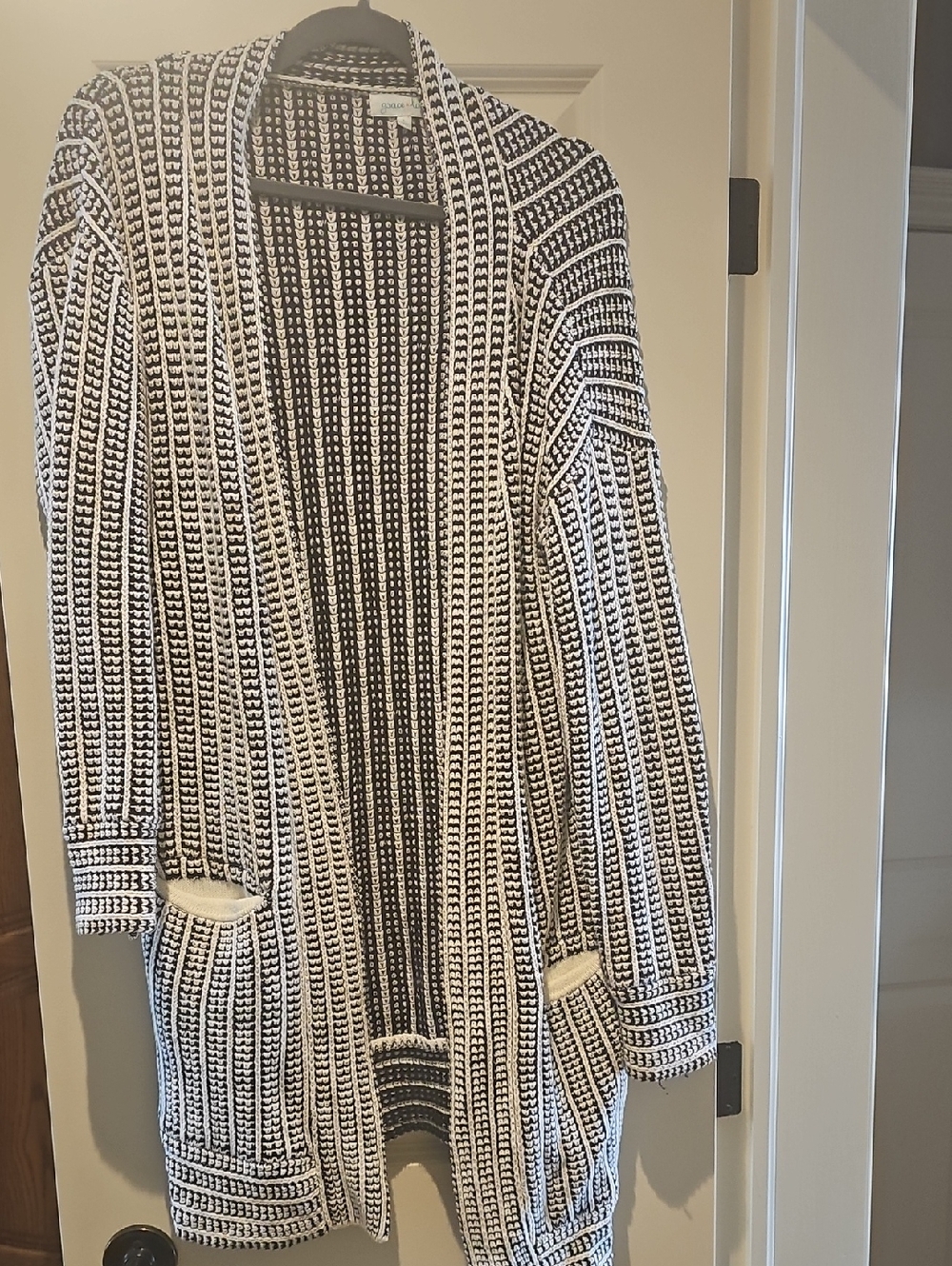 Grace & Lace Black and White Striped Open-Front Cardigan
